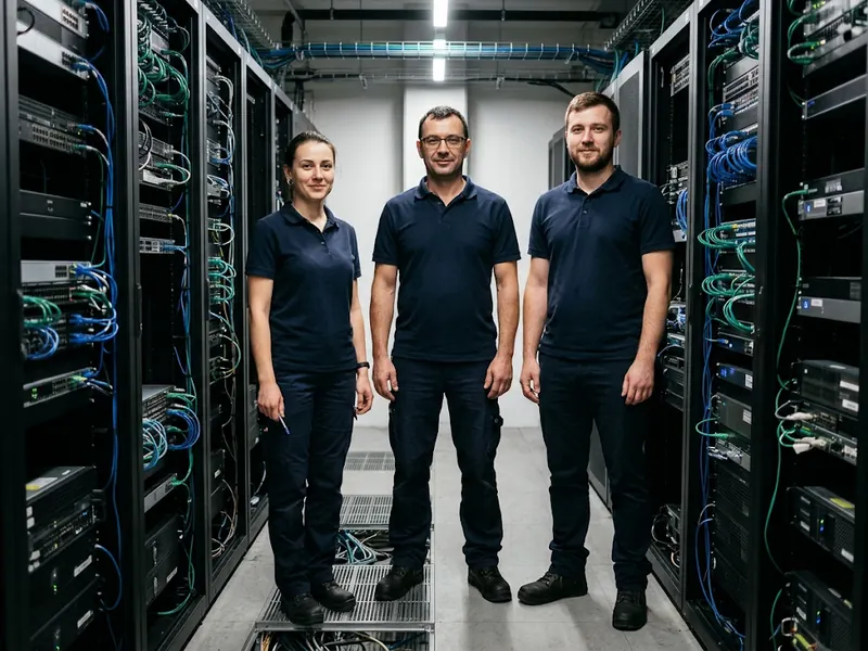 Команда з трьох інженерів у серверній